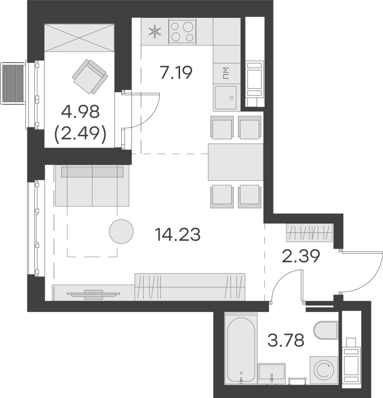 Квартира-студия, 30.08 м² - планировка, фото №1
