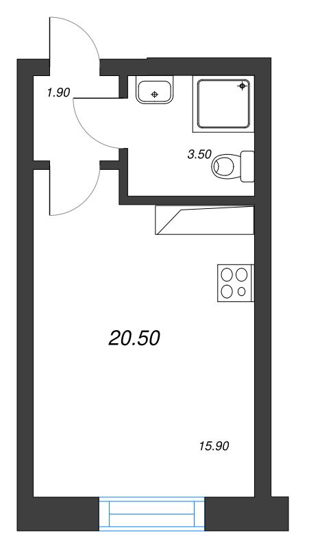 Квартира-студия, 20.5 м² в ЖК "Большая Охта" - планировка, фото №1