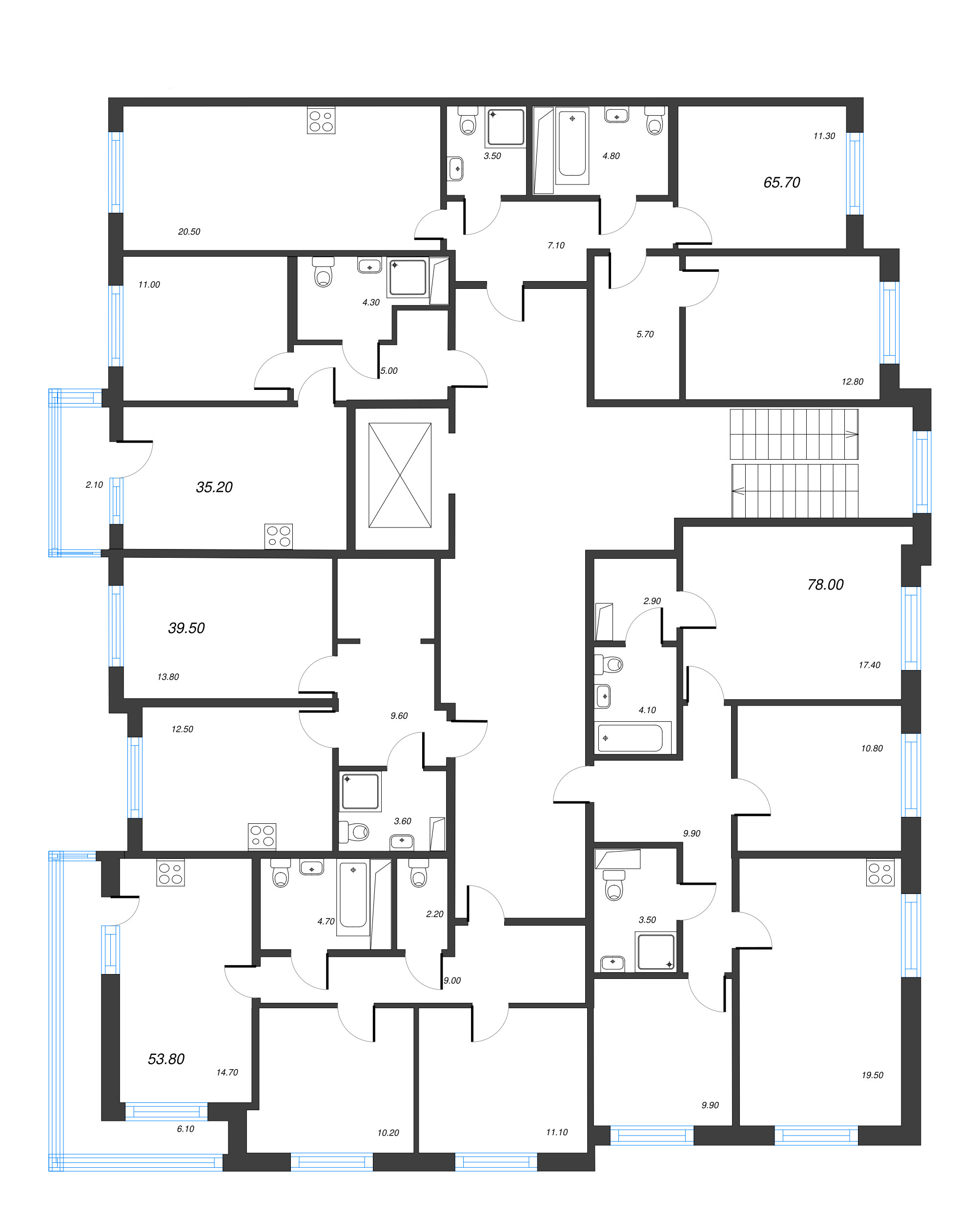 1-комнатная квартира, 35.2 м² в ЖК "Парусная 1" - планировка этажа