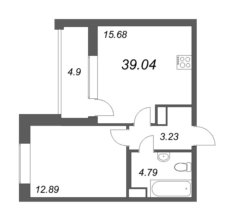 2-комнатная (Евро) квартира, 39.04 м² в ЖК "Аквилон Leaves" - планировка, фото №1