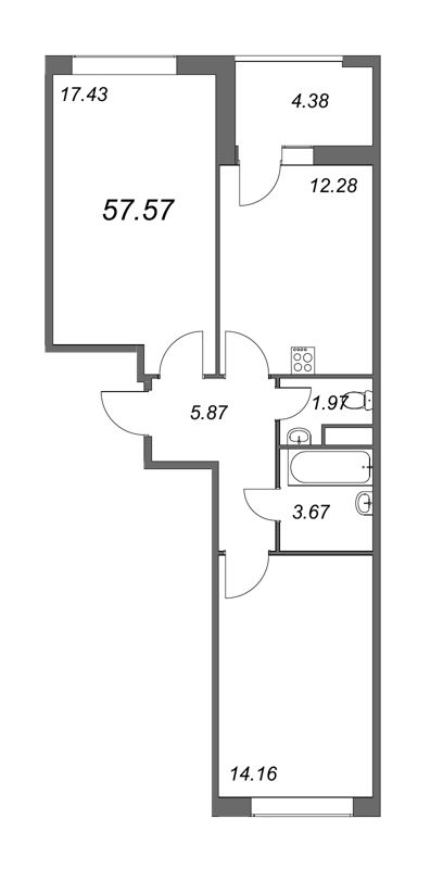2-комнатная квартира, 56.6 м² в ЖК "FoRest Аквилон" - планировка, фото №1