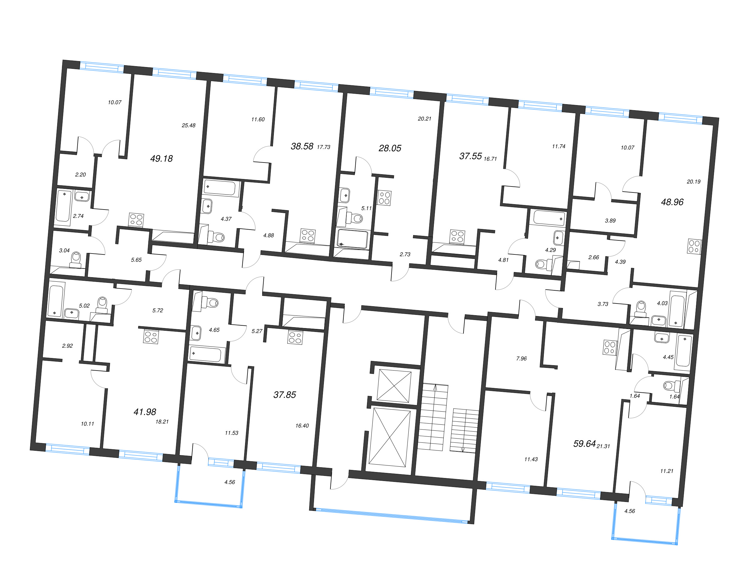 2-комнатная (Евро) квартира, 37.55 м² в ЖК "Legenda Васильевского" - планировка этажа