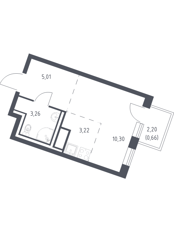 Квартира-студия, 22.45 м² в ЖК "Квартал Лаголово" - планировка, фото №1