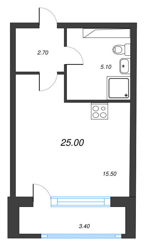 Квартира-студия, 25 м² в ЖК "Тайм Сквер" - планировка, фото №1