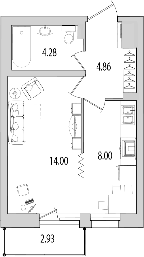 1-комнатная квартира, 31.8 м² в ЖК "Байрон" - планировка, фото №1