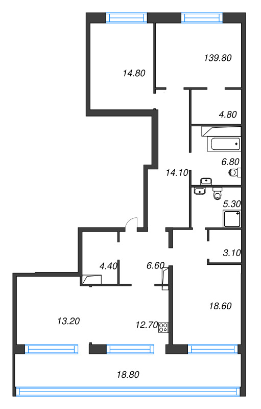 4-комнатная (Евро) квартира, 124.9 м² - планировка, фото №1