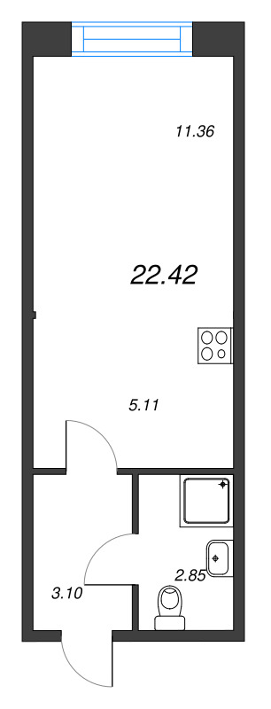 1-комнатная квартира, 22.42 м² в ЖК "Капральский берег" - планировка, фото №1