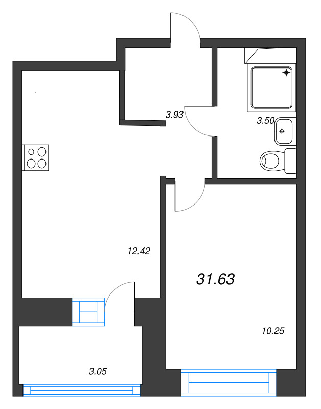 1-комнатная квартира, 31.63 м² в ЖК "Уютный" - планировка, фото №1