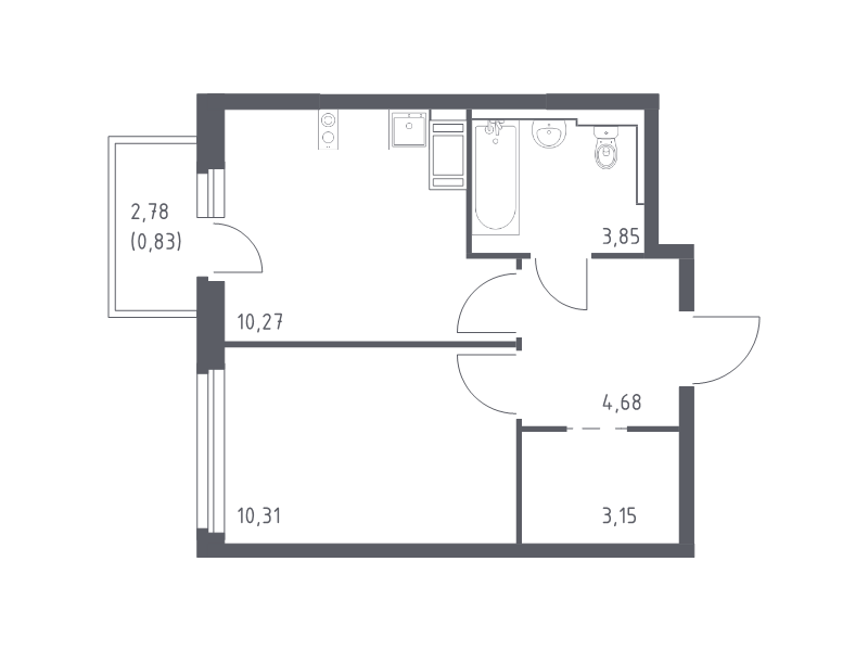 1-комнатная квартира, 33.09 м² в ЖК "Новое Колпино" - планировка, фото №1