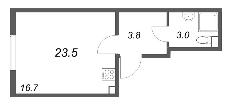 Квартира-студия, 23.5 м² в ЖК "ЛСР. Ржевский парк" - планировка, фото №1