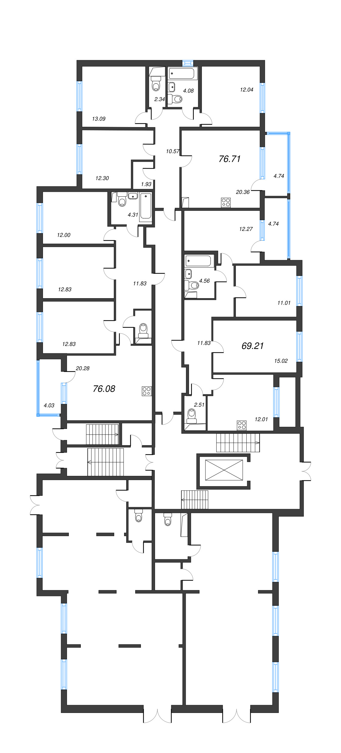 3-комнатная квартира, 69.21 м² в ЖК "ЮгТаун" - планировка этажа