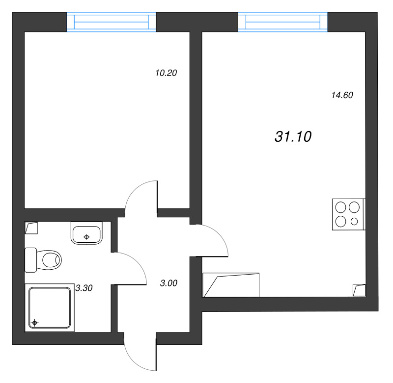 1-комнатная квартира, 31.1 м² в ЖК "Ручьи" - планировка, фото №1