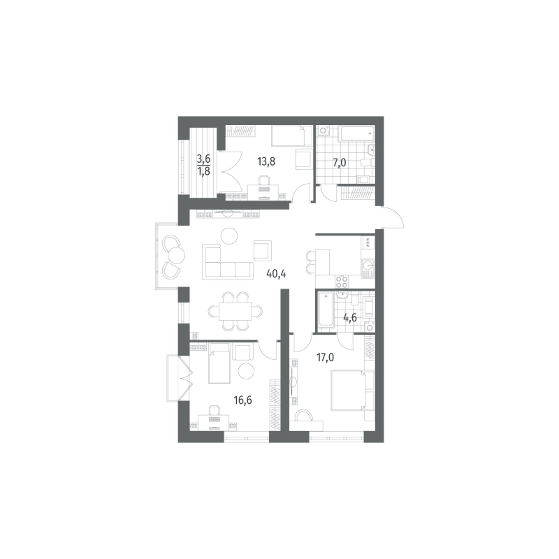 4-комнатная (Евро) квартира, 109.24 м² в ЖК "Наука" - планировка, фото №1