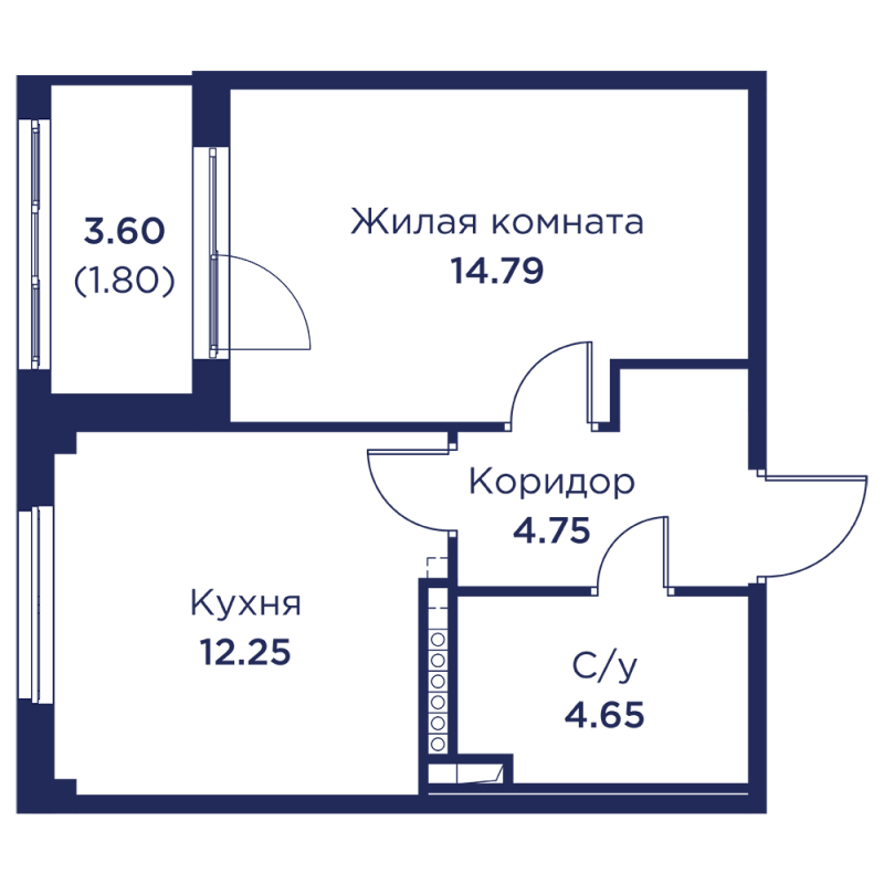 1-комнатная квартира, 38.24 м² в ЖК "Кронфорт. Центральный" - планировка, фото №1