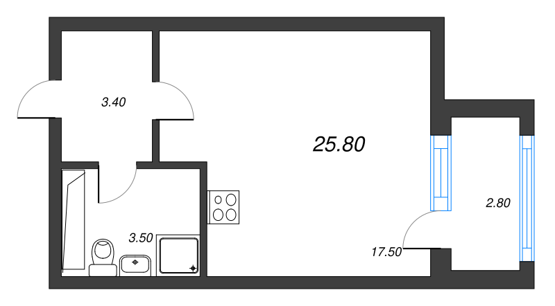 Квартира-студия, 25.9 м² в ЖК "Тайм Сквер" - планировка, фото №1