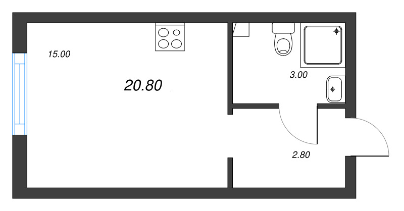 Квартира-студия, 20.8 м² в ЖК "Ручьи" - планировка, фото №1