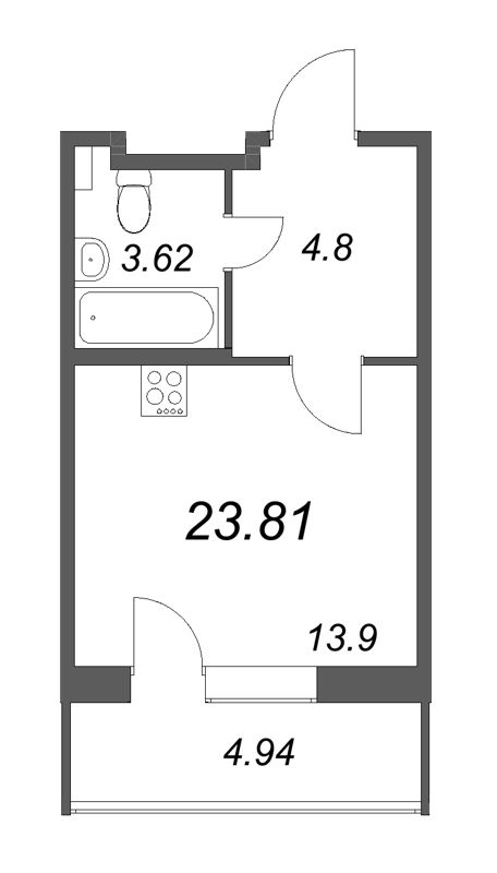 Квартира-студия, 23.81 м² - планировка, фото №1