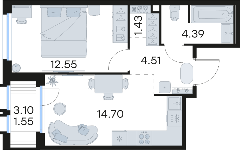 1-комнатная квартира, 39.4 м² в ЖК "Парголово" - планировка, фото №1