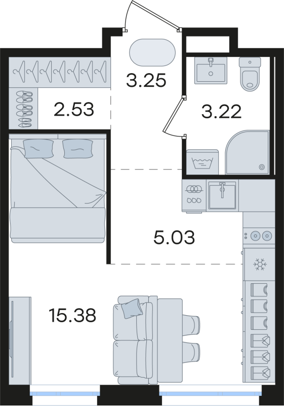 Квартира-студия, 29.41 м² в ЖК "Романовка" - планировка, фото №1