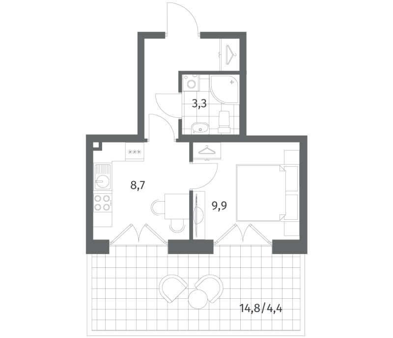 1-комнатная квартира, 31.4 м² в ЖК "Парусная 1" - планировка, фото №1