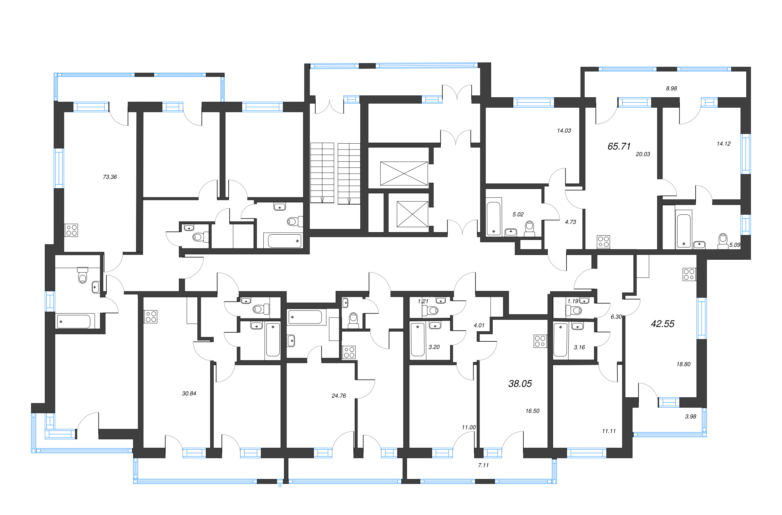2-комнатная (Евро) квартира, 38.05 м² - планировка этажа