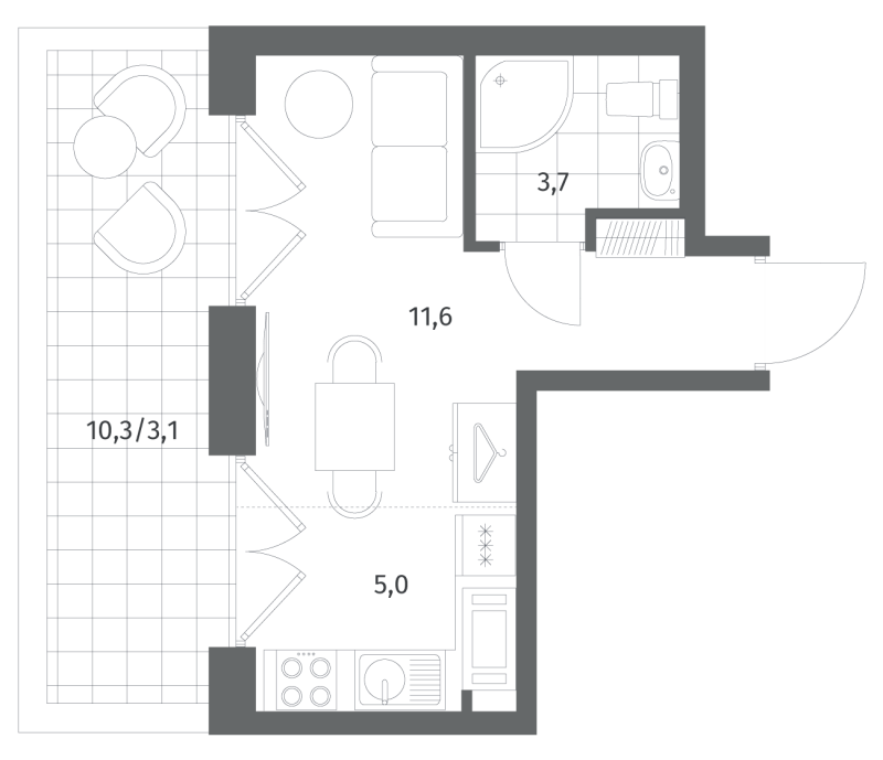 Квартира-студия, 22.9 м² в ЖК "Парусная 1" - планировка, фото №1