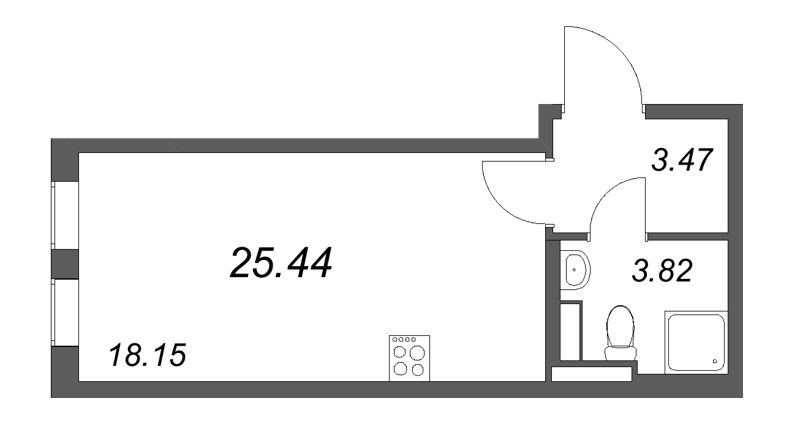 Квартира-студия, 25.44 м² в ЖК "Новая история" - планировка, фото №1