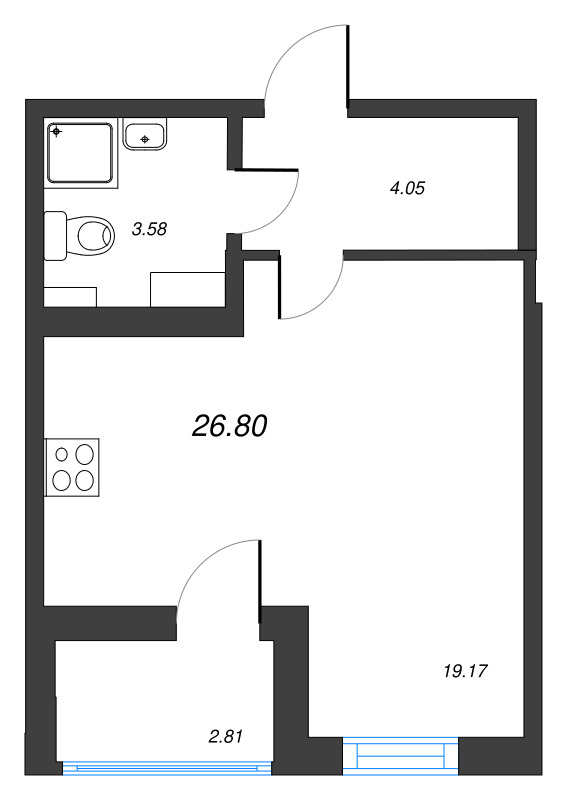 Квартира-студия, 26.8 м² в ЖК "ПАТИО. Уютный квартал" - планировка, фото №1