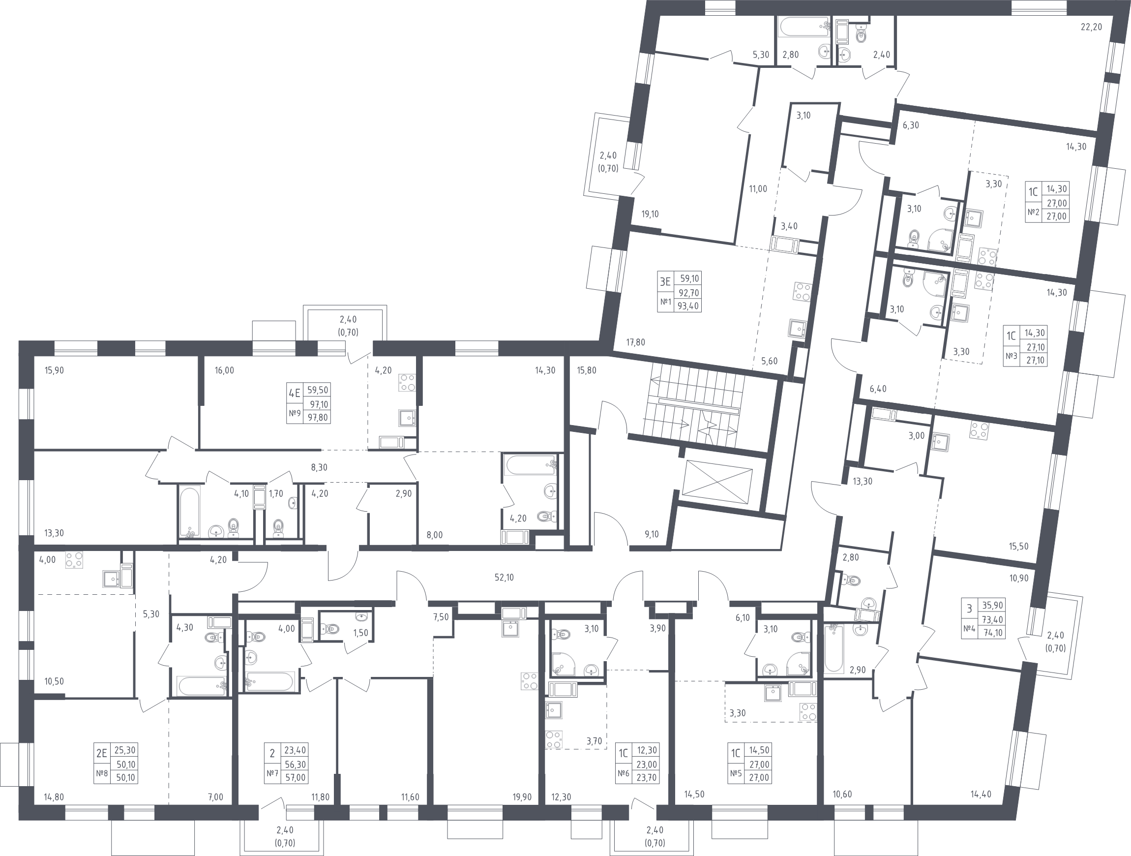 1-комнатная квартира, 50.1 м² - планировка этажа