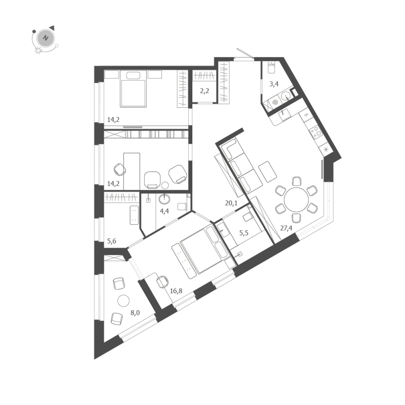 4-комнатная (Евро) квартира, 117.8 м² в ЖК "ЛДМ" - планировка, фото №1