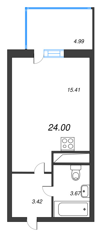 Квартира-студия, 24 м² в ЖК "Аквилон Stories" - планировка, фото №1