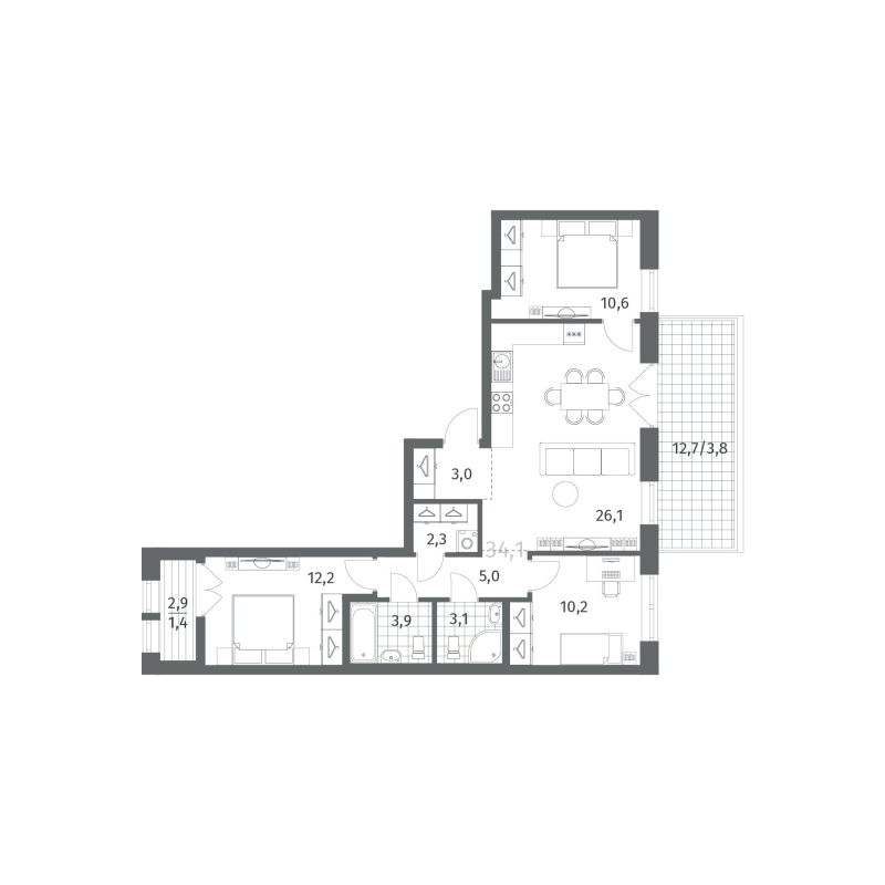 4-комнатная (Евро) квартира, 81.92 м² в ЖК "Новый Питер" - планировка, фото №1