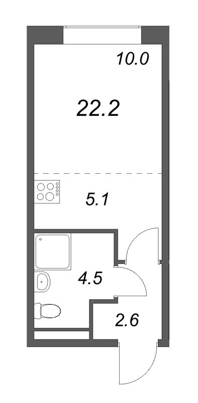 Квартира-студия, 22.2 м² в ЖК "Пулково Lake" - планировка, фото №1