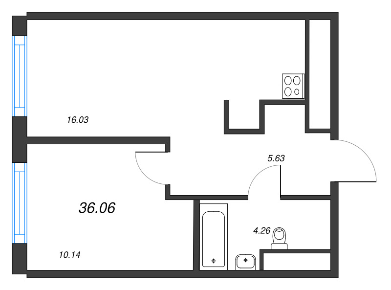 2-комнатная (Евро) квартира, 36.06 м² в ЖК "Legenda Васильевского" - планировка, фото №1