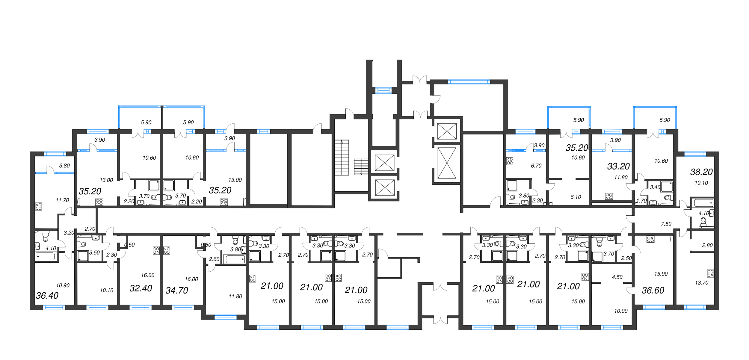 Квартира-студия, 21 м² в ЖК "Зеркальный ручей" - планировка этажа