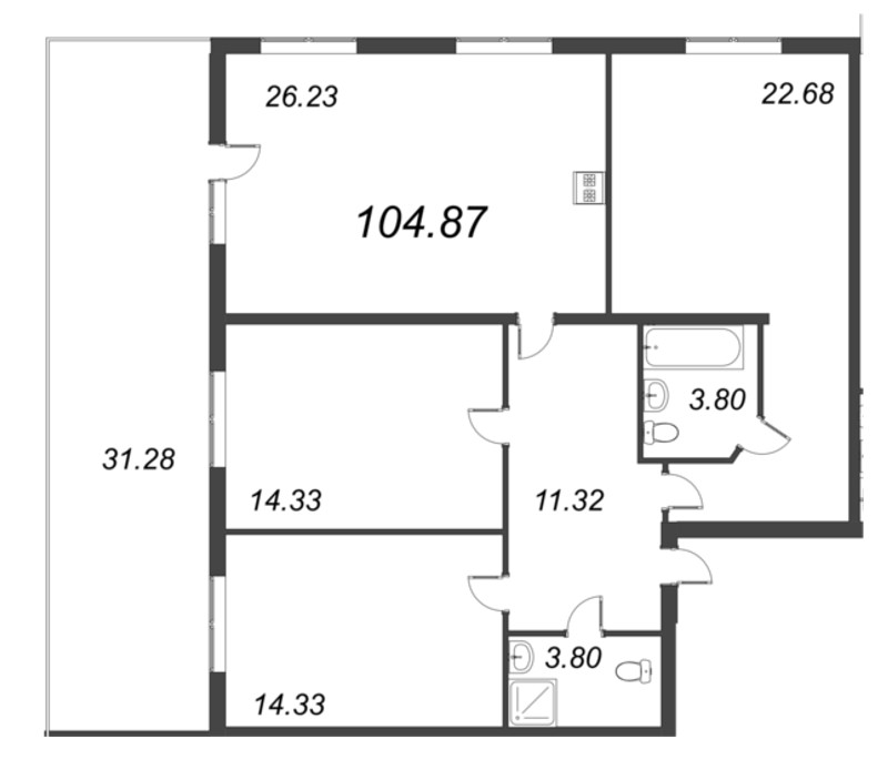 4-комнатная (Евро) квартира, 104.87 м² - планировка, фото №1