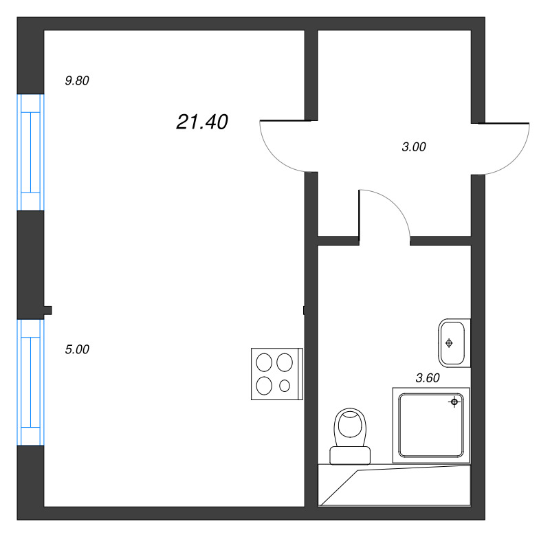 Квартира-студия, 21.4 м² - планировка, фото №1