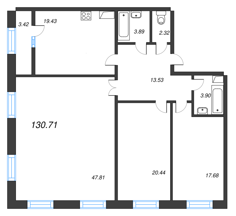 4-комнатная (Евро) квартира, 129.8 м² в ЖК "Neva Haus" - планировка, фото №1
