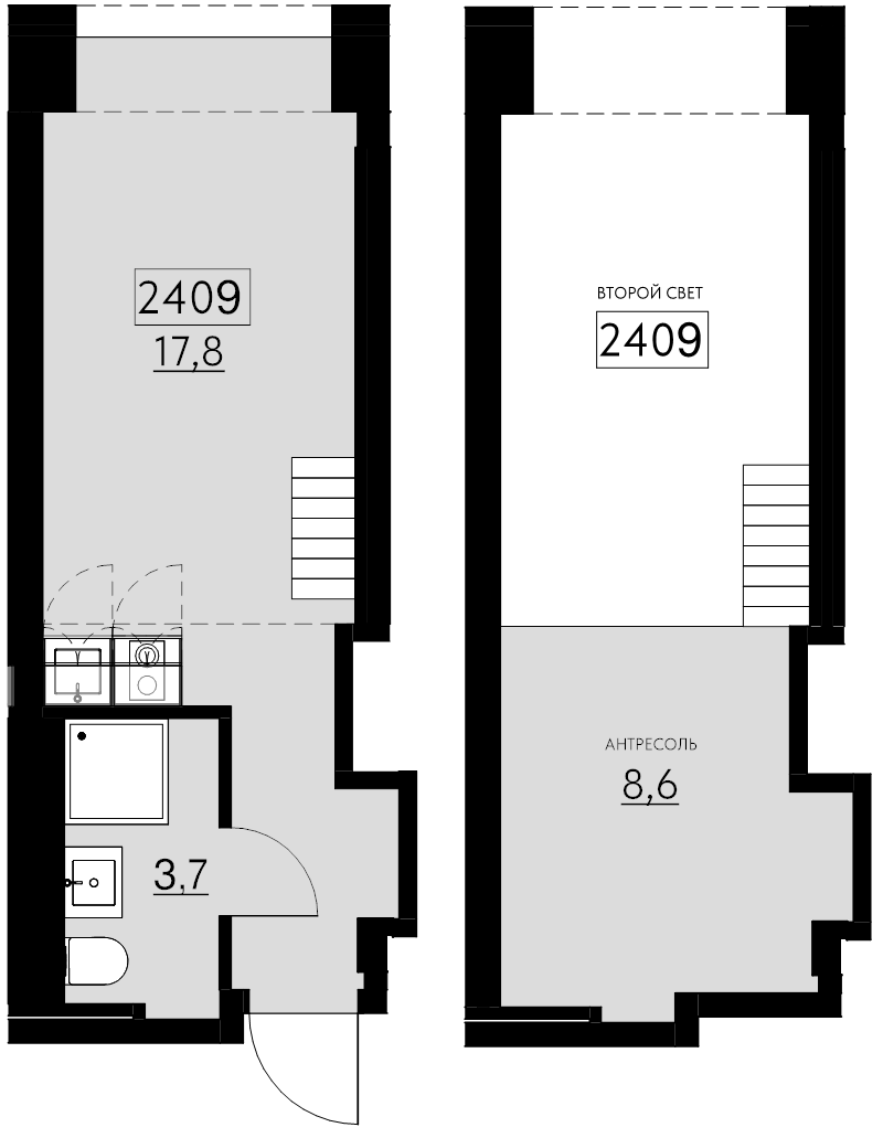 2-комнатная (Евро) квартира, 30.1 м² в ЖК "Авеню на Карповке" - планировка, фото №1