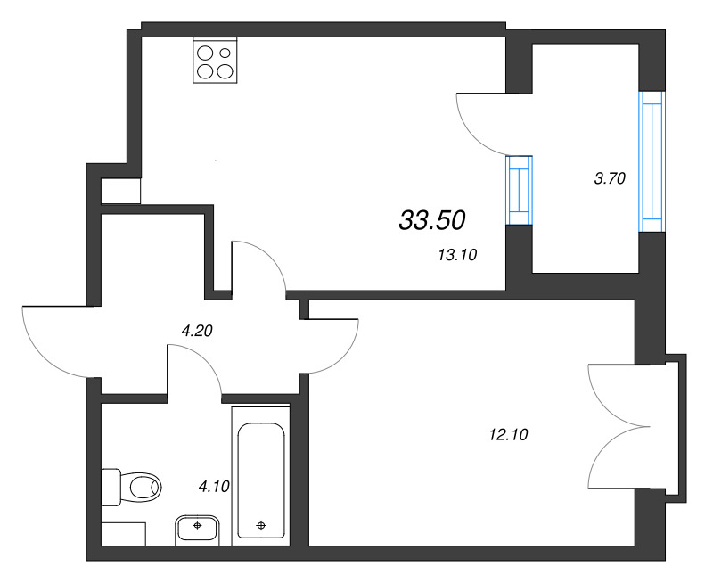1-комнатная квартира, 33.5 м² в ЖК "Дубровский" - планировка, фото №1