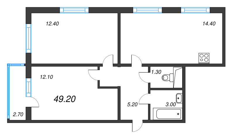 2-комнатная квартира, 49.2 м² в ЖК "ЛСР. Ржевский парк" - планировка, фото №1
