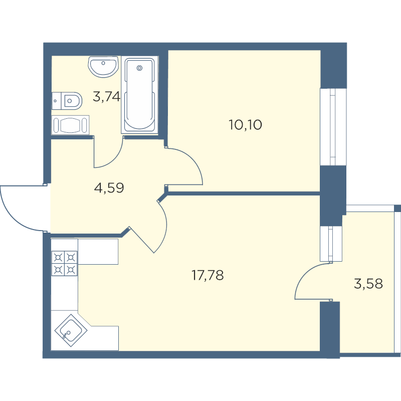 2-комнатная (Евро) квартира, 37.28 м² - планировка, фото №1