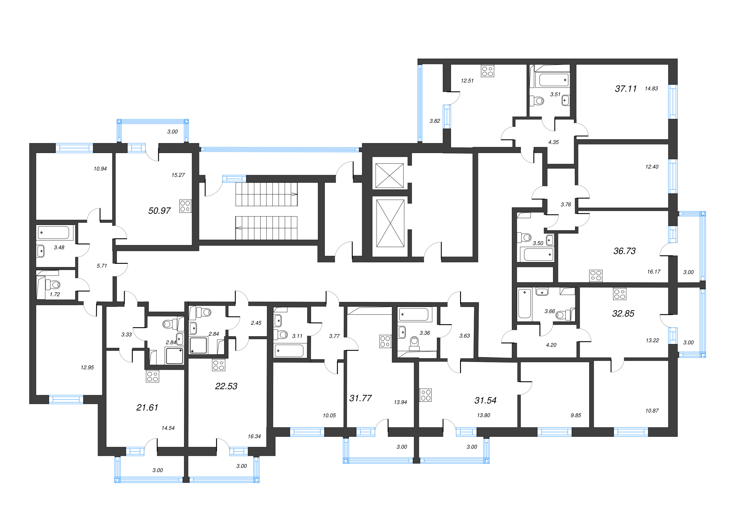 Квартира-студия, 21.61 м² в ЖК "Лето" - планировка этажа
