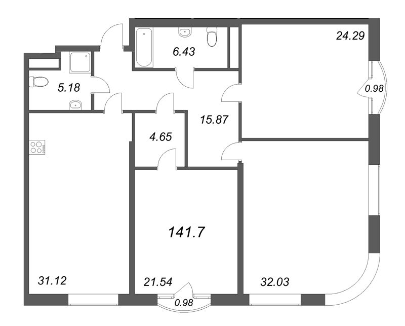 4-комнатная (Евро) квартира, 141.7 м² в ЖК "MONODOM-ART" - планировка, фото №1