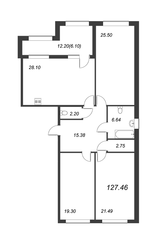 3-комнатная квартира, 127.3 м² - планировка, фото №1