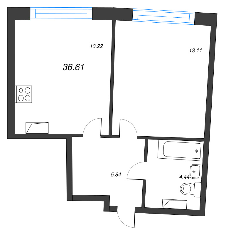 1-комнатная квартира, 36.61 м² в ЖК "Аквилон Riva" - планировка, фото №1