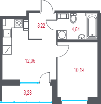1-комнатная квартира, 31.65 м² в ЖК "Город-спутник Южный" - планировка, фото №1