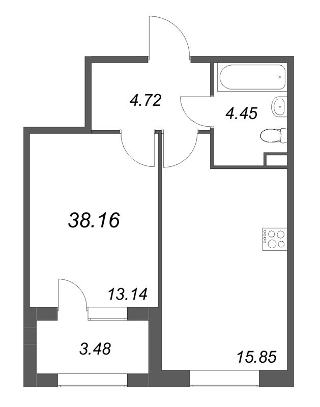 2-комнатная (Евро) квартира, 38.16 м² в ЖК "Дубровский" - планировка, фото №1