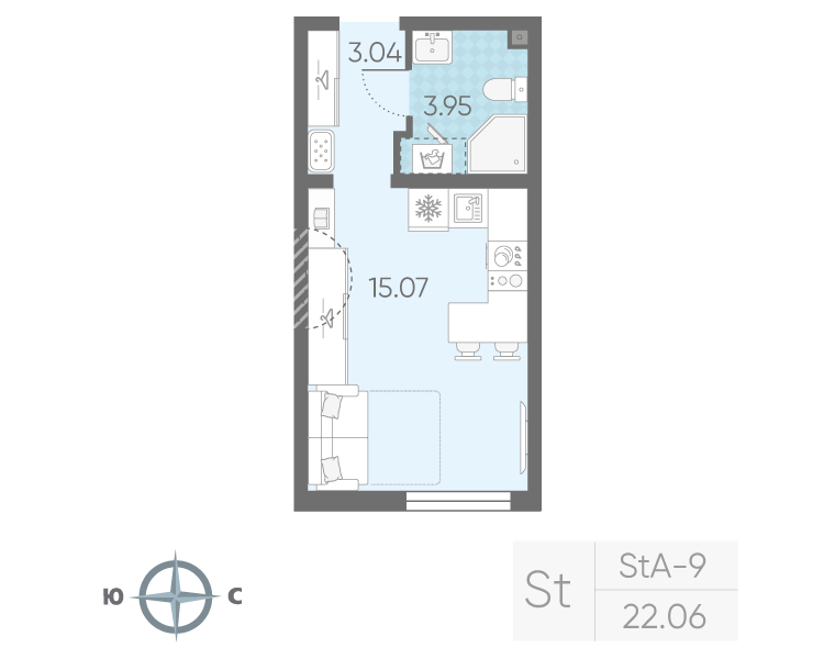 Квартира-студия, 22.06 м² в ЖК "Морская миля" - планировка, фото №1