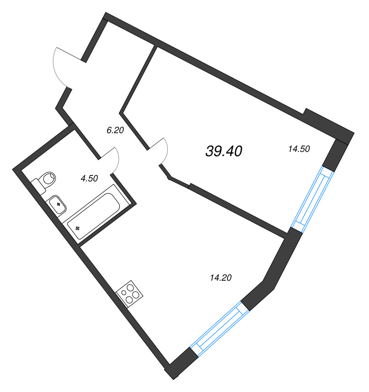 1-комнатная квартира, 39.4 м² в ЖК "Ягодное Река Парк" - планировка, фото №1